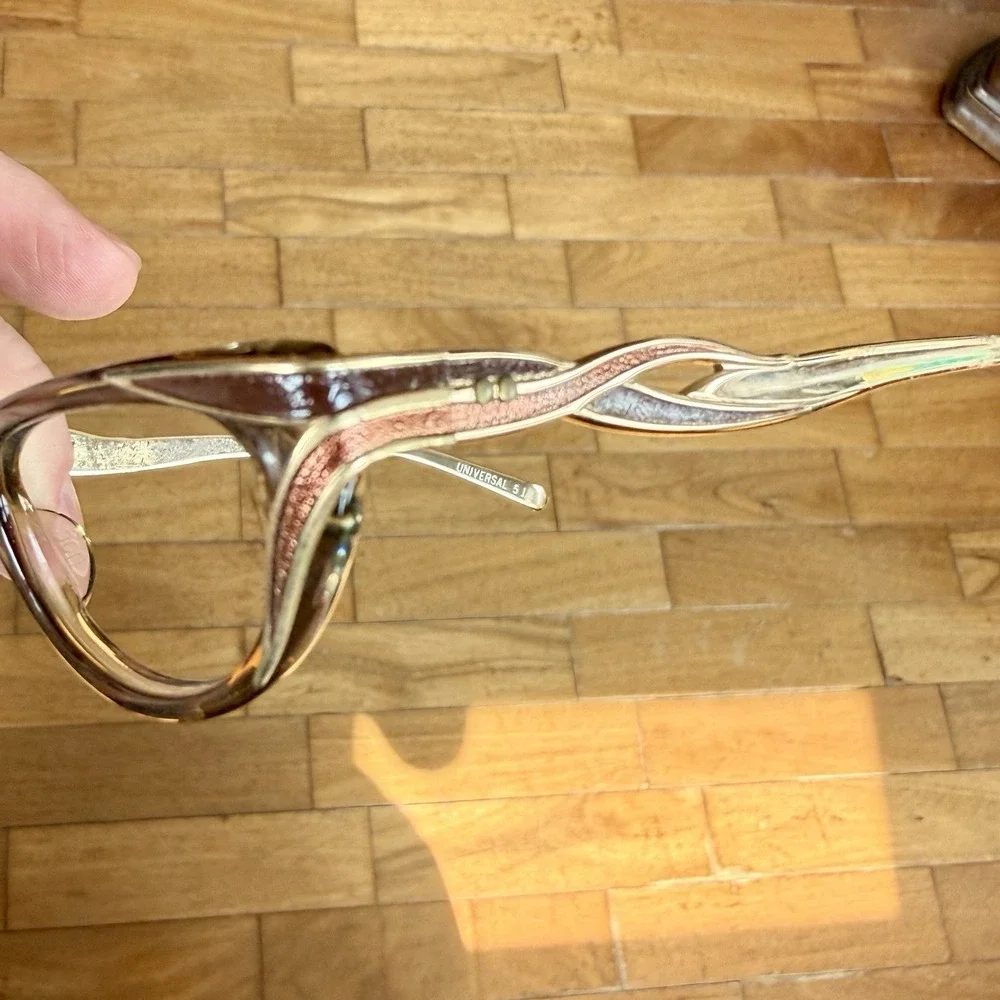 NEW! 50s VTG Universal MCM Cat Eye Women Eyeglass Frames Eye Glasses Brown Gold